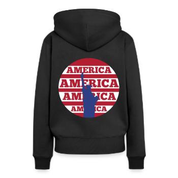USA Amerika - Frauen Premium Bio Hoodie - Schwarz - Hinten - Julia (174cm)