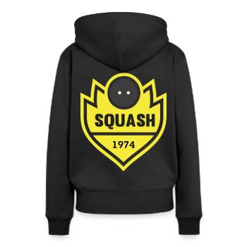 SQUASH - Frauen Premium Bio Hoodie - Schwarz - Hinten - Julia (174cm)