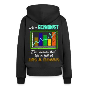 Ökonomie BWL VWL Wirtschaft Finanzen geschenk - Frauen Premium Bio Hoodie - Schwarz - Hinten - Julia (174cm)