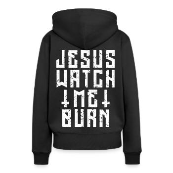 Jésus me voit brûler - Sweat à capuche Premium bio Femme - noir - Dos - Julia (174cm)