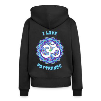I love Psytrance Om Trance Goa Rave Techno UV Trip - Frauen Premium Bio Hoodie - Schwarz - Hinten - Julia (174cm)