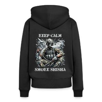 Calm Under Fire – Shisha Warrior Design - Frauen Premium Bio Hoodie - Schwarz - Hinten - Julia (174cm)