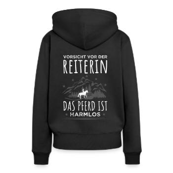 Vorsicht Reiterin Pferde Spruch Pferd Reiter Berge - Frauen Premium Bio Hoodie - Schwarz - Hinten - Julia (174cm)