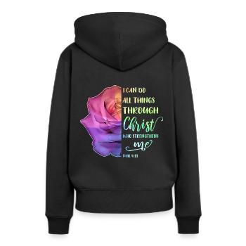 I Can Do All Things Through Christ LGBT Jésus - Sweat à capuche Premium bio Femme - noir - Dos - Julia (174cm)