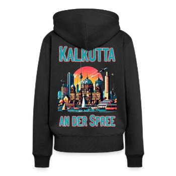Kalkutta an der Spree - Frauen Premium Bio Hoodie - Schwarz - Hinten - Julia (174cm)