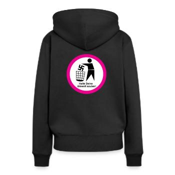 Gegen Nazis - FCK NZS - Halte deine Umwelt Sauber - Frauen Premium Bio Hoodie - Schwarz - Hinten - Julia (174cm)