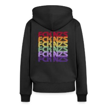 FCK NZS - Die Welt ist bunt! - Gegen Rechts - Frauen Premium Bio Hoodie - Schwarz - Hinten - Julia (174cm)