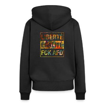Liberté Égalité FCK AFD Shirt - Frauen Premium Bio Hoodie - Schwarz - Hinten - Julia (174cm)