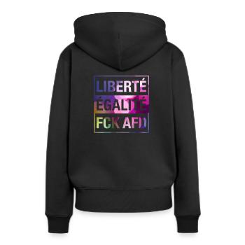 Liberté Égalité FCK AFD Shirt - Frauen Premium Bio Hoodie - Schwarz - Hinten - Julia (174cm)