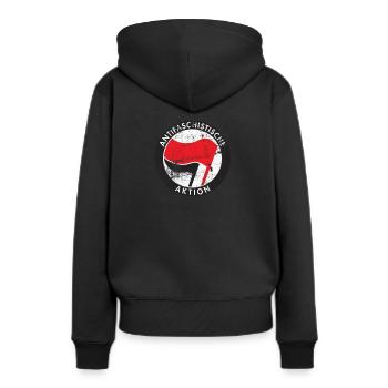 Antifa - Gegen Rechts - Frauen Premium Bio Hoodie - Schwarz - Hinten - Julia (174cm)