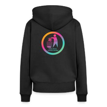 FCK NZS - Die Welt ist bunt! - Gegen Rechts - Frauen Premium Bio Hoodie - Schwarz - Hinten - Julia (174cm)