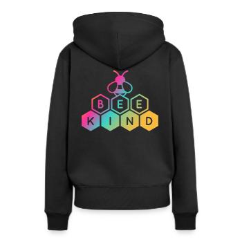 Soyez enfant, convivialité, diversité, humanité - Sweat à capuche Premium bio Femme - noir - Dos - Julia (174cm)