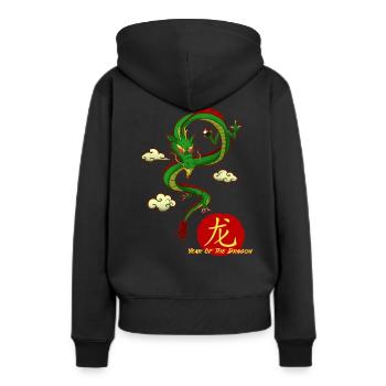 Année du signe du zodiaque chinois Dragon - Sweat à capuche Premium bio Femme - noir - Dos - Julia (174cm)