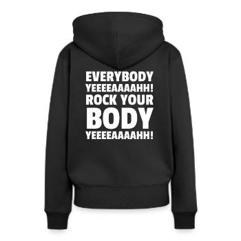 TOUT LE MONDE YEEEEAAAAHH! ROCK VOTRE CORPS YEEEEAAAAHH! - Sweat à capuche Premium bio Femme - noir - Dos - Julia (174cm)