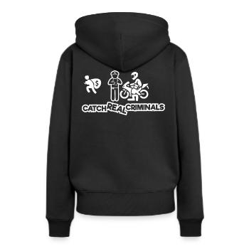 CATCH REAL CRIMINALS BIKER EDITION - Frauen Premium Bio Hoodie - Schwarz - Hinten - Julia (174cm)
