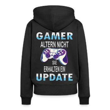 Gamer altern nicht sie erhalten ein update - Frauen Premium Bio Hoodie - Schwarz - Hinten - Julia (174cm)