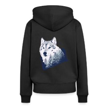 Wolf - Frauen Premium Bio Hoodie - Schwarz - Hinten - Julia (174cm)