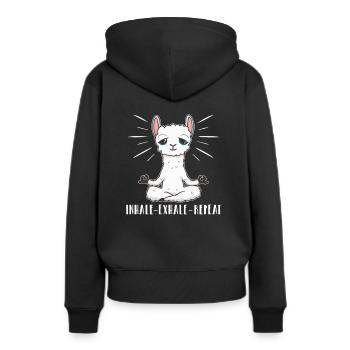 Einatmen - Ausatmen - Wiederholen - Frauen Premium Bio Hoodie - Schwarz - Hinten - Julia (174cm)