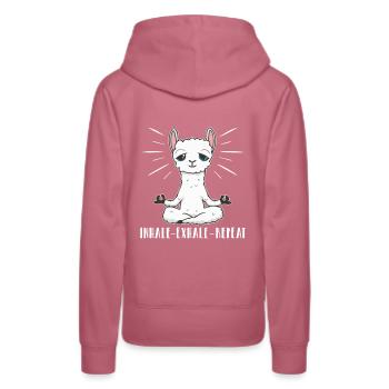 Einatmen - Ausatmen - Wiederholen - Frauen Premium Bio Hoodie - Malve - Hinten - Isabella (175cm)
