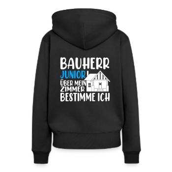 Bauherr Junior - Frauen Premium Bio Hoodie - Schwarz - Hinten - Julia (174cm)