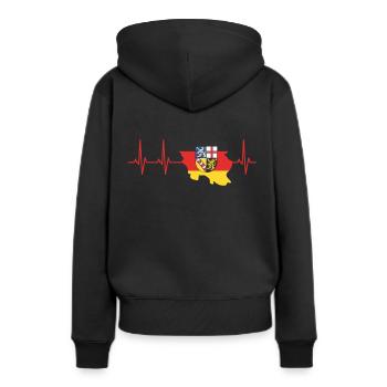 Drapeau de la Sarre en rythme cardiaque ECG Motif Sarre - Sweat à capuche Premium bio Femme - noir - Dos - Julia (174cm)