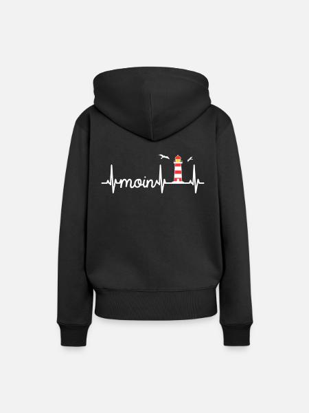 Moin Schriftzug & Herzschlag norddeutsch - Frauen Premium Bio Hoodie - Schwarz