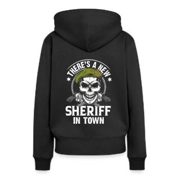 Marque de pistolet revolver Sheriff Town - Sweat à capuche Premium bio Femme - noir - Dos - Julia (174cm)