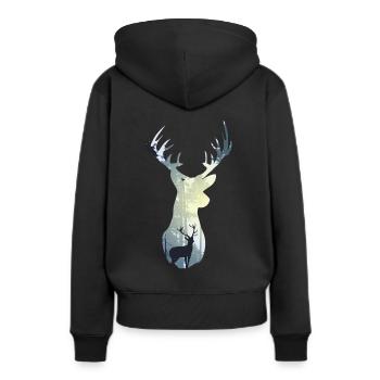 Hirsch Geweih Wald Reh Rotwild Rentier - Frauen Premium Bio Hoodie - Schwarz - Hinten - Julia (174cm)