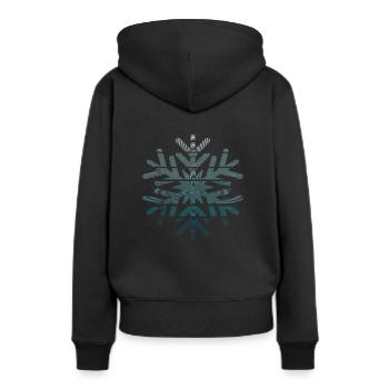 FLOCON DE NEIGE Bleu, Style vintage, Grille de anneaux - Sweat à capuche Premium bio Femme - noir - Dos - Julia (174cm)
