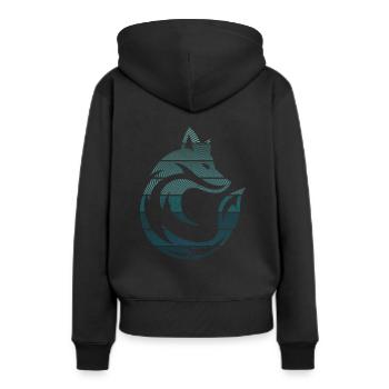 FUCHS blau, Vintage Style, Ringraster - Frauen Premium Bio Hoodie - Schwarz - Hinten - Julia (174cm)