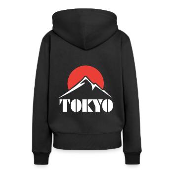 Tokio Berg Japan Ostasien Sonnenuntergang - Frauen Premium Bio Hoodie - Schwarz - Hinten - Julia (174cm)