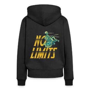Rollstuhl ohne Limit Handicap Motivation - Frauen Premium Bio Hoodie - Schwarz - Hinten - Julia (174cm)
