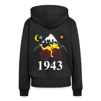Hofmann Bicycle Day 1943 Im Zauberwald - Frauen Premium Bio Hoodie - Schwarz - Hinten - Julia (174cm)