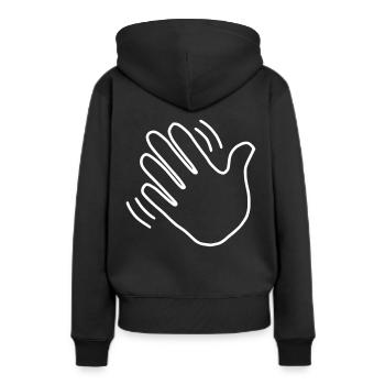 Emoji Hand winken Skizze weiß - Frauen Premium Bio Hoodie - Schwarz - Hinten - Julia (174cm)