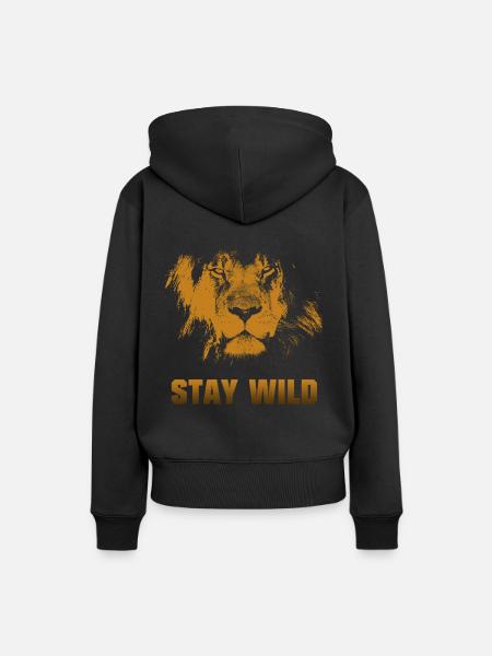 Bleib wild. Löwengesicht - Frauen Premium Bio Hoodie - Schwarz