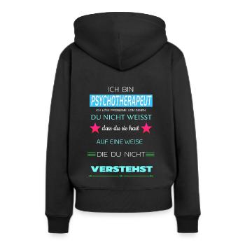 Ich bin PSYCHOTHERAPEUT - Frauen Premium Bio Hoodie - Schwarz - Hinten - Julia (174cm)