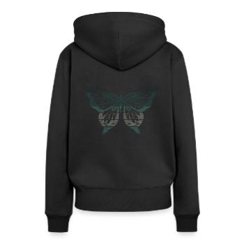 CHIC BUTTERFLY türkis, Vintage Style, Ringraster - Frauen Premium Bio Hoodie - Schwarz - Hinten - Julia (174cm)
