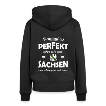 Les Saxons parfaits - Sweat à capuche Premium bio Femme - noir - Dos - Julia (174cm)