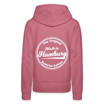 Die Hansestadt Hamburg - Frauen Premium Bio Hoodie - Malve - Hinten - Isabella (175cm)