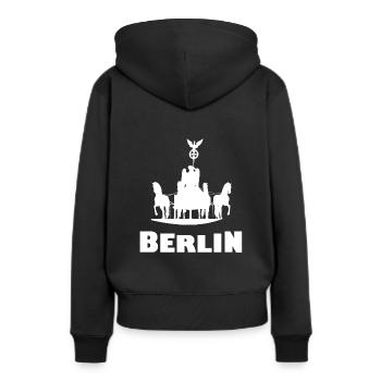 Les Berlinois - Sweat à capuche Premium bio Femme - noir - Dos - Julia (174cm)