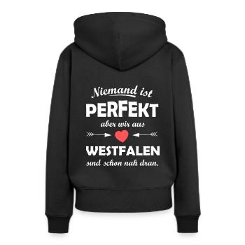 Die Westfalen aus NRW - Frauen Premium Bio Hoodie - Schwarz - Hinten - Julia (174cm)