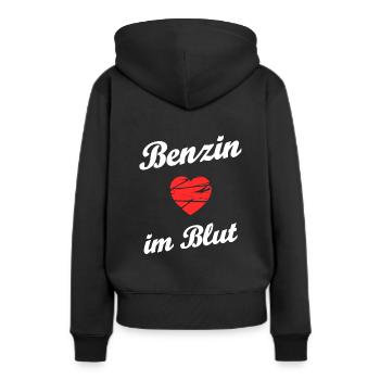 Benzin im Blut - Frauen Premium Bio Hoodie - Schwarz - Hinten - Julia (174cm)