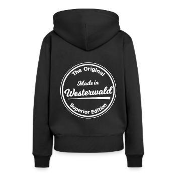 Daheim im Westerwald - Frauen Premium Bio Hoodie - Schwarz - Hinten - Julia (174cm)