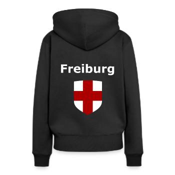 Les Fribourgeois - Sweat à capuche Premium bio Femme - noir - Dos - Julia (174cm)