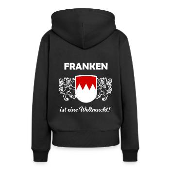 Das Heimatland Franken - Frauen Premium Bio Hoodie - Schwarz - Hinten - Julia (174cm)
