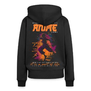 Anime Mann - Frauen Premium Bio Hoodie - Schwarz - Hinten - Julia (174cm)