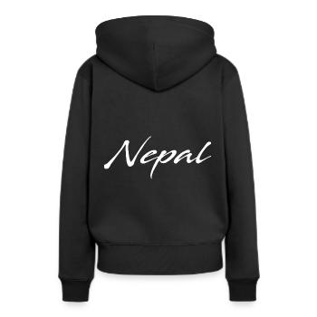 Népal - Sweat à capuche Premium bio Femme - noir - Dos - Julia (174cm)