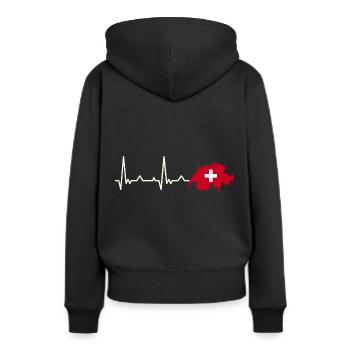 herzschlag, schweiz, herz, alpen, geschenkidee - Frauen Premium Bio Hoodie - Schwarz - Hinten - Julia (174cm)