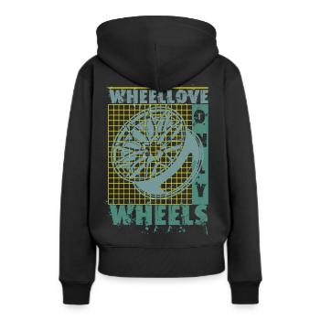 Felge mit Gitter - Frauen Premium Bio Hoodie - Schwarz - Hinten - Julia (174cm)
