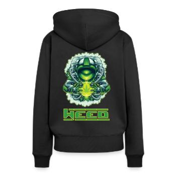 Gras - Frauen Premium Bio Hoodie - Schwarz - Hinten - Julia (174cm)